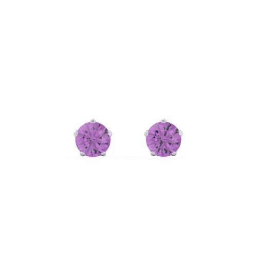5 Prong Birthstone Stud Earrings – Sterling Silver with Amethyst