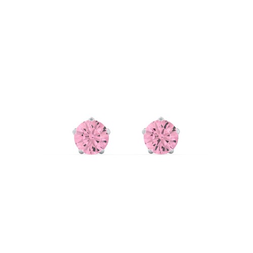 5 Prong Birthstone Stud Earrings – Sterling Silver with Pink Tourmaline