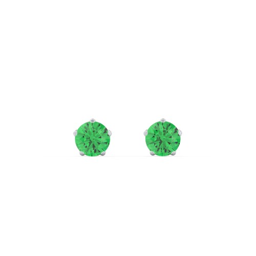 5 Prong Birthstone Stud Earrings – Sterling Silver with Emerald