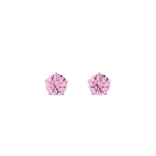 5 Prong Birthstone Stud Earrings – Sterling Silver with Pink Tourmaline