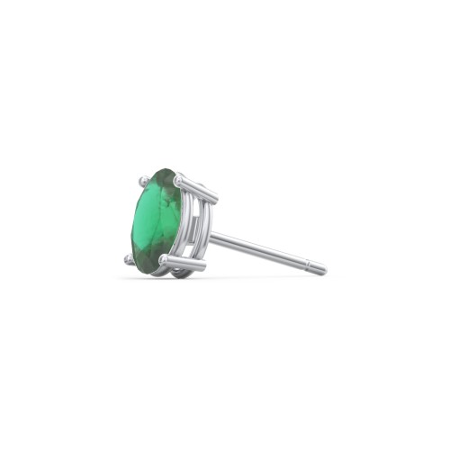 Classic Oval Birthstone Single Stud – Sterling Silver with Emerald