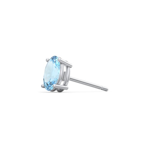 Classic Oval Birthstone Single Stud – Sterling Silver with Blue Topaz