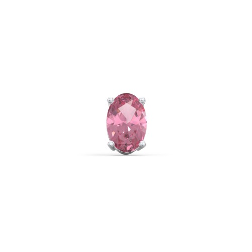Classic Oval Birthstone Single Stud – Sterling Silver with Pink Tourmaline