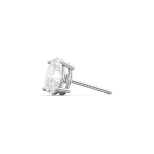 Classic Oval Birthstone Single Stud – Sterling Silver with Diamond