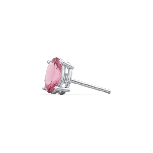 Classic Oval Birthstone Single Stud – Sterling Silver with Pink Tourmaline