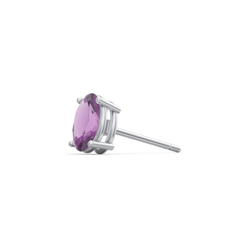 Classic Oval Birthstone Single Stud – Sterling Silver with Amethyst