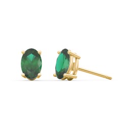 Classic Oval Birthstone Stud Earrings in 10K Solid Yellow Gold with Emerald