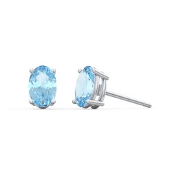 Classic Oval Birthstone Stud Earrings in 925 Sterling Silver with Blue Topaz