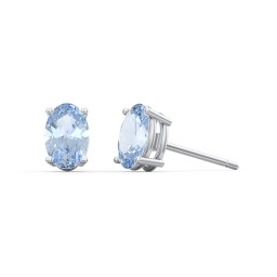Classic Oval Birthstone Stud Earrings in 925 Sterling Silver with Aquamarine