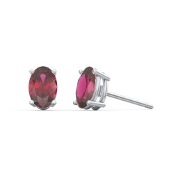 Classic Oval Birthstone Stud Earrings in 925 Sterling Silver with Ruby