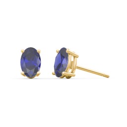 Classic Oval Birthstone Stud Earrings in 10K Solid Yellow Gold