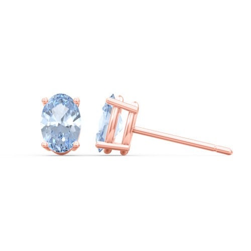 Classic Oval Birthstone Stud Earrings – 10K Rose Gold with Aquamarine