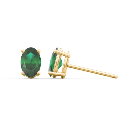 Classic Oval Birthstone Stud Earrings – 10K Yellow Gold with Emerald