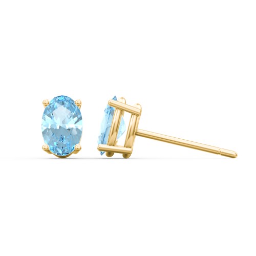 Classic Oval Birthstone Stud Earrings – 10K Yellow Gold with Blue Topaz
