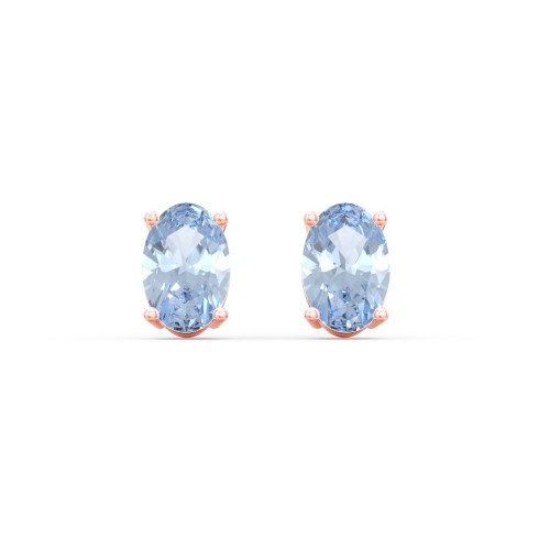 Classic Oval Birthstone Stud Earrings – 10K Rose Gold with Aquamarine