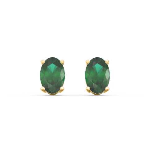 Classic Oval Birthstone Stud Earrings – 10K Yellow Gold with Emerald