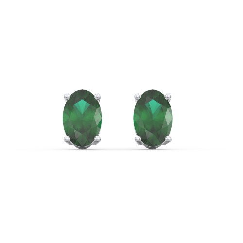 Classic Oval Birthstone Stud Earrings – Sterling Silver with Emerald