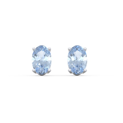 Classic Oval Birthstone Stud Earrings – Sterling Silver with Aquamarine