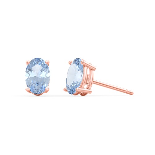 Classic Oval Birthstone Stud Earrings – 10K Rose Gold with Aquamarine
