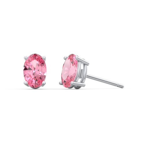 Classic Oval Birthstone Stud Earrings – Sterling Silver with Pink Tourmaline