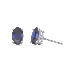 Classic Oval Birthstone Stud Earrings in 925 Sterling Silver with Blue Sapphire
