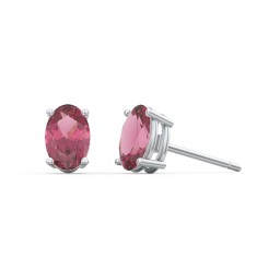 Classic Oval Birthstone Stud Earrings in 925 Sterling Silver with Pink Tourmaline