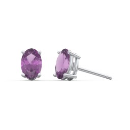 Classic Oval Birthstone Stud Earrings in 925 Sterling Silver with Amethyst