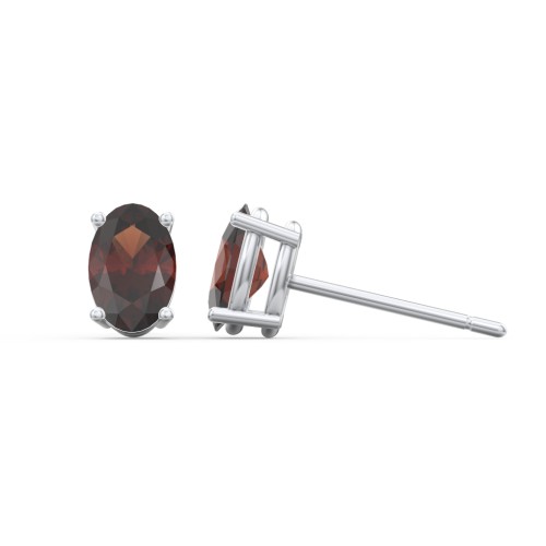 Classic Oval Birthstone Stud Earrings – Sterling Silver with Garnet