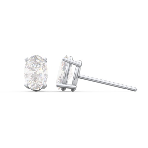 Classic Oval Birthstone Stud Earrings – Sterling Silver with Lab Diamond