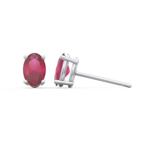 Classic Oval Birthstone Stud Earrings – Sterling Silver with Ruby