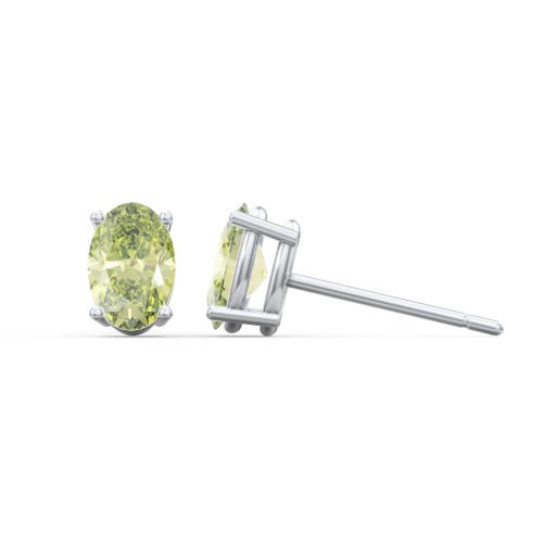 Classic Oval Birthstone Stud Earrings – Sterling Silver with Peridot