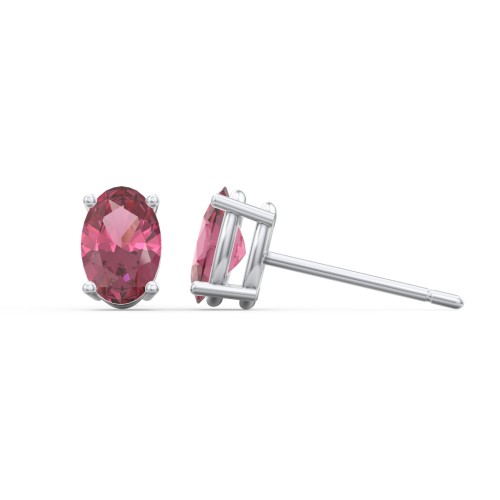 Classic Oval Birthstone Stud Earrings – Sterling Silver with Pink Tourmaline