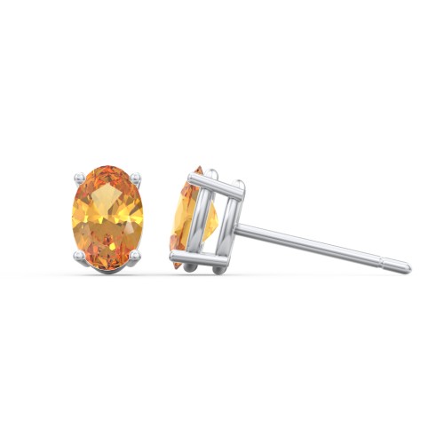 Classic Oval Birthstone Stud Earrings – Sterling Silver with Citrine