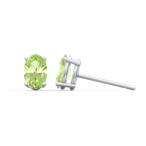 Classic Oval Birthstone Stud Earrings – Sterling Silver with Peridot