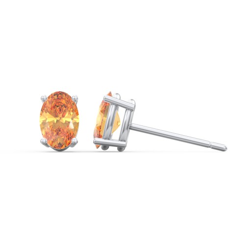 Classic Oval Birthstone Stud Earrings – Sterling Silver with Citrine