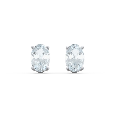Classic Oval Birthstone Stud Earrings – Sterling Silver with Aquamarine
