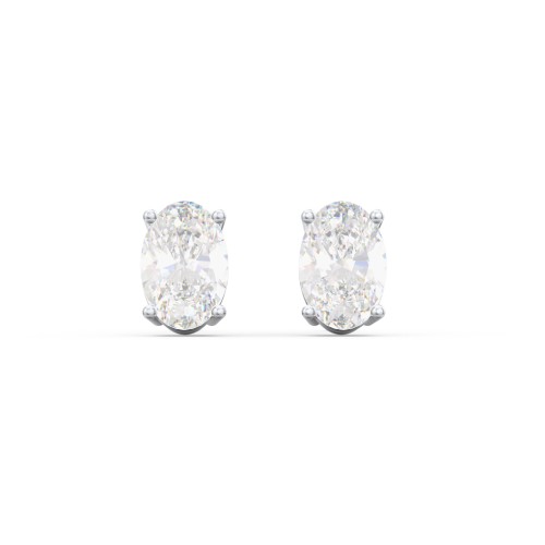 Classic Oval Birthstone Stud Earrings – Sterling Silver with Lab Diamond