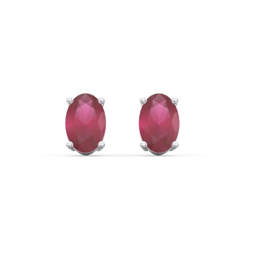 Classic Oval Birthstone Stud Earrings – Sterling Silver with Ruby