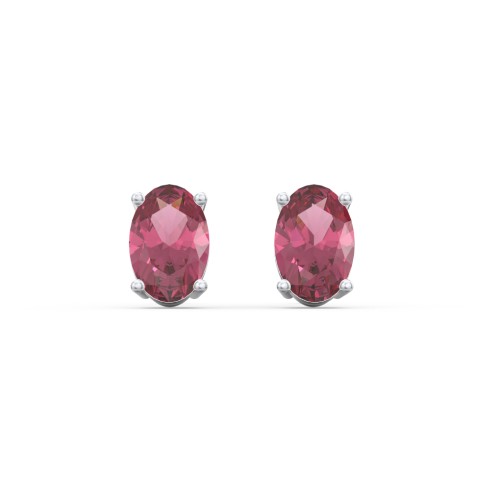 Classic Oval Birthstone Stud Earrings – Sterling Silver with Pink Tourmaline