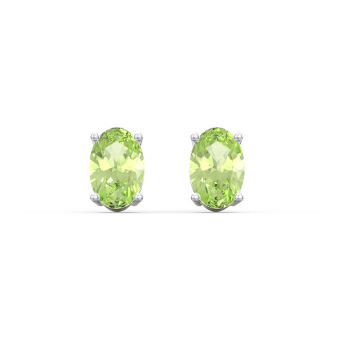 Classic Oval Birthstone Stud Earrings – Sterling Silver with Peridot