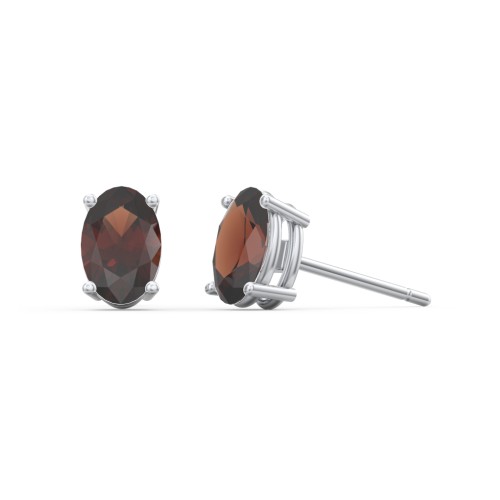 Classic Oval Birthstone Stud Earrings – Sterling Silver with Garnet