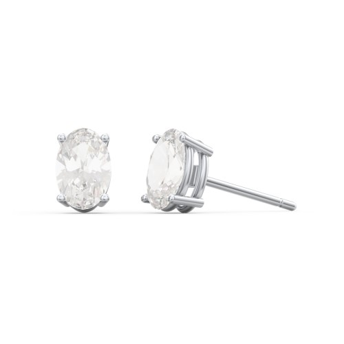 Classic Oval Birthstone Stud Earrings – Sterling Silver with Cubic Zirconia
