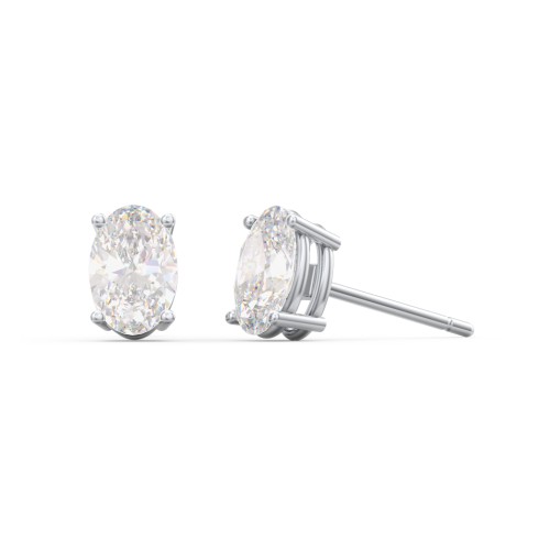 Classic Oval Birthstone Stud Earrings – Sterling Silver with Lab Diamond