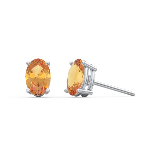 Classic Oval Birthstone Stud Earrings – Sterling Silver with Citrine