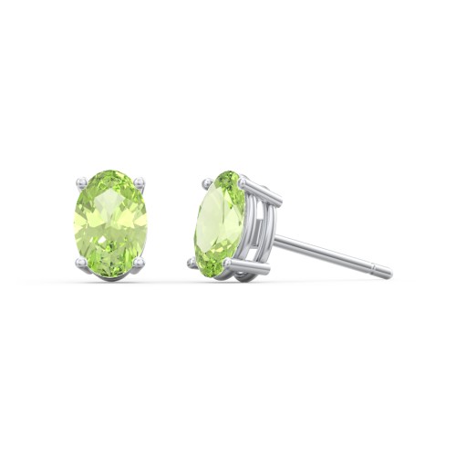 Classic Oval Birthstone Stud Earrings – Sterling Silver with Peridot