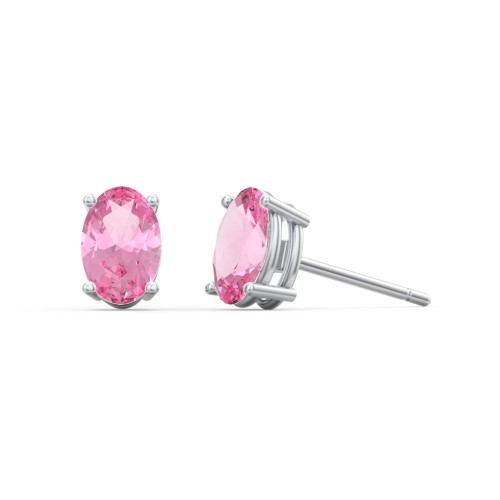 Classic Oval Birthstone Stud Earrings – Sterling Silver with Pink Tourmaline