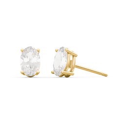 Classic Oval Birthstone Stud Earrings in 10K Solid Yellow Gold with Cubic Zirconia