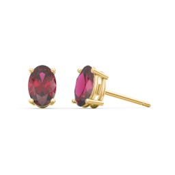 Classic Oval Birthstone Stud Earrings in 10K Solid Yellow Gold with Ruby