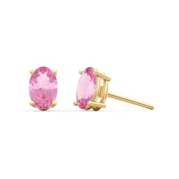 Classic Oval Birthstone Stud Earrings in 10K Solid Yellow Gold with Pink Tourmaline