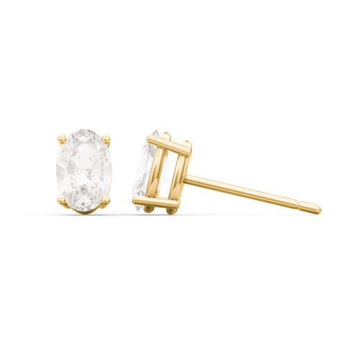 Classic Oval Birthstone Stud Earrings – 10K Yellow Gold with Cubic Zirconia